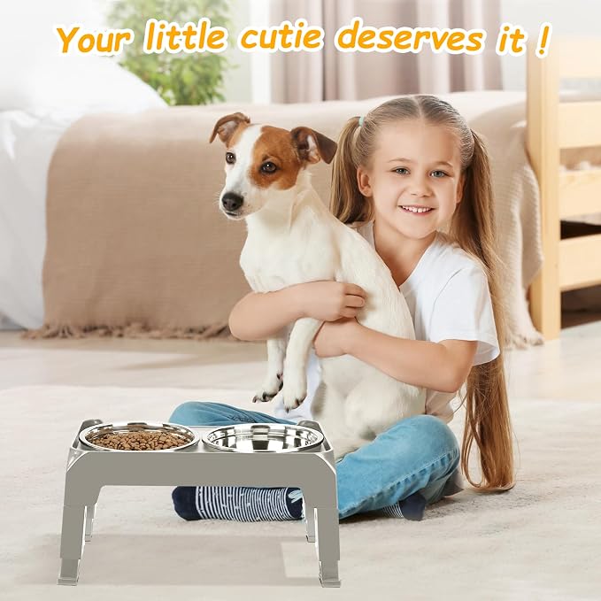 Elevated Dog Bowls 3 Height Adjustable Raised Bowl Stand with 25oz Stainless Steel Dog Food Bowls Anti-Slip for Small Dogs Adjusts to 7.5", 6", 2.75", Grey - Image 7