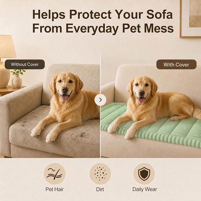 decorUhome Couch Cover for Dogs, Non Slip Fuzzy Thick Pet Sofa Protector | Pet Friendly, Couch Covers for Sofa, Machine Washable, Fits Armrests, Single Seats & Backrest Cushions, Green, 27.6" x 27.6" - Image 5