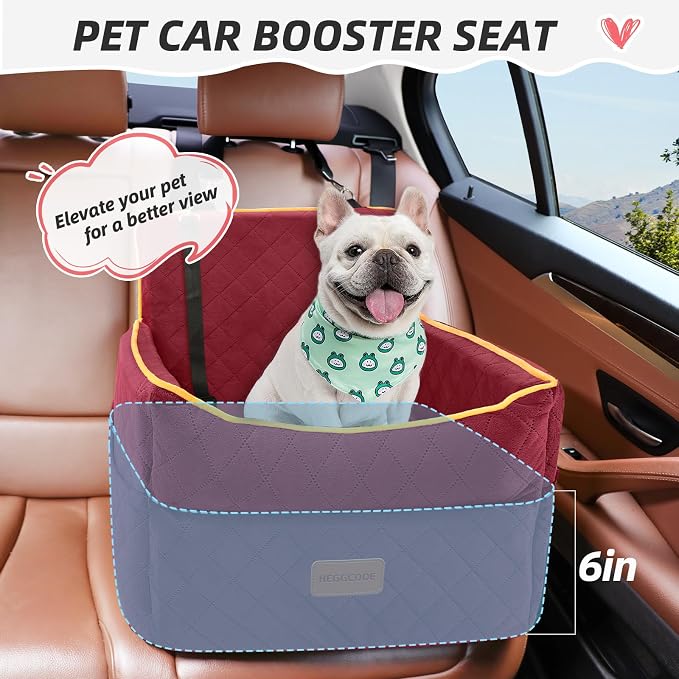 HEGGCOOE Dog Car Seat for Small Medium Dogs, Memory Foam Puppy Dog Booster Seat with Thick Cushion for Dogs Under 35lbs, Detachable Washable Pet Car Seat Travel Bed with Storage Pockets,2 Safety Belts - Image 2
