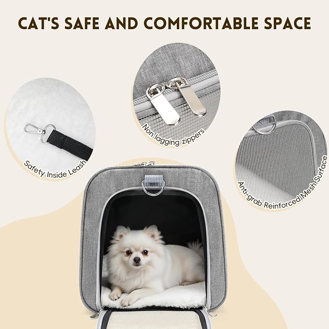 Cat Carrier Soft, Dog Carriers for Small Dog/Large Cat (Up to 16lb) | with High Breathability, Shoulder Strap, Waterproof Mat, Pet Carrier Airline Approved, for Home Outdoor Travel (Gray) - Image 6