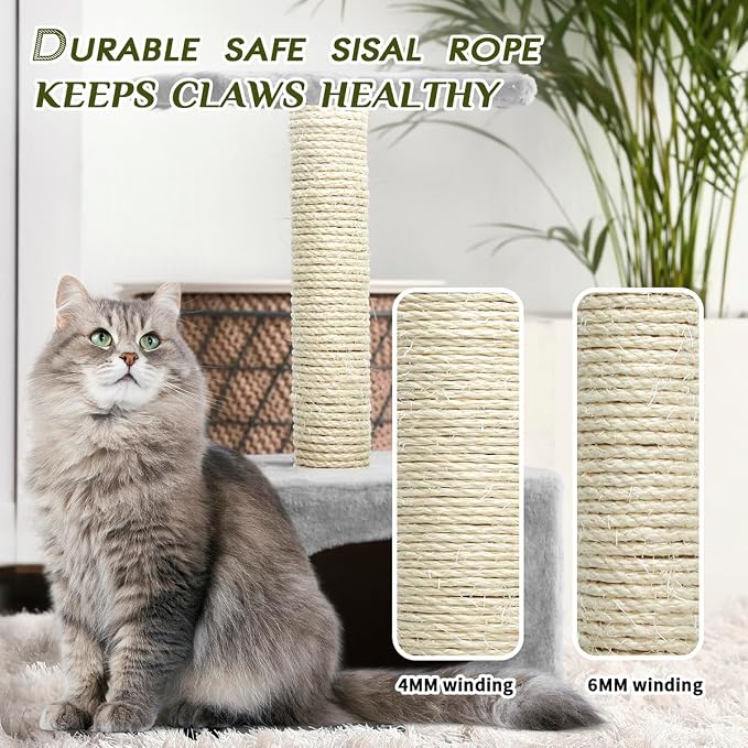 White Sisal Rope 1/4 Inch by 32-Feet for Cat Scratching Post Tree Tower Replacement Repair and Replace, DIY Hemp Twine Rope for Kittens Shelves Furniture Window Bed Perch House Climbing, 6mm by 10m - Image 6