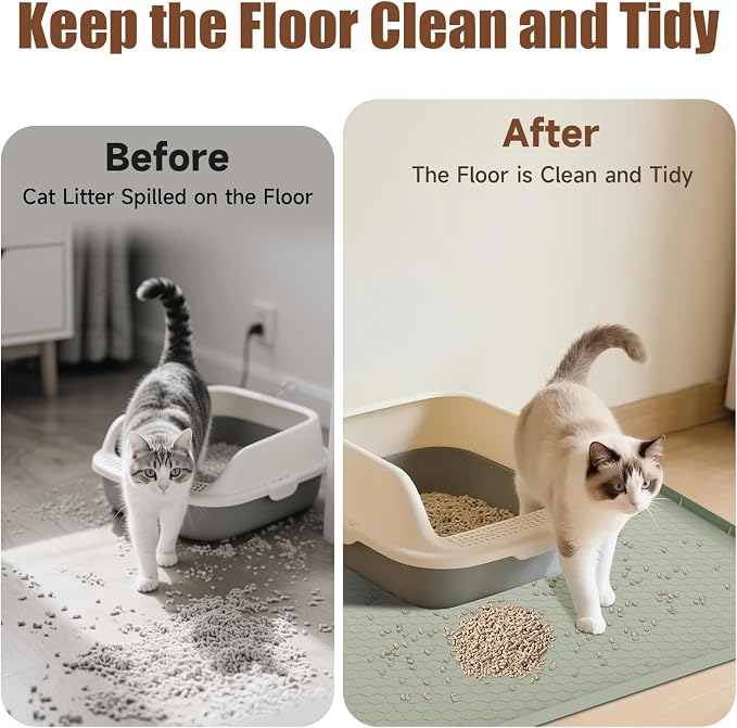Cat Mat for Litter Box, 40" X 28" Large Silicone Cat Litter Trapping Mat | Waterproof Cat Litter Mat, Soft on Kitty Paws, Urine-Proof, Non-Slip Kitty Scratch Pad for Floor(Green) - Image 5