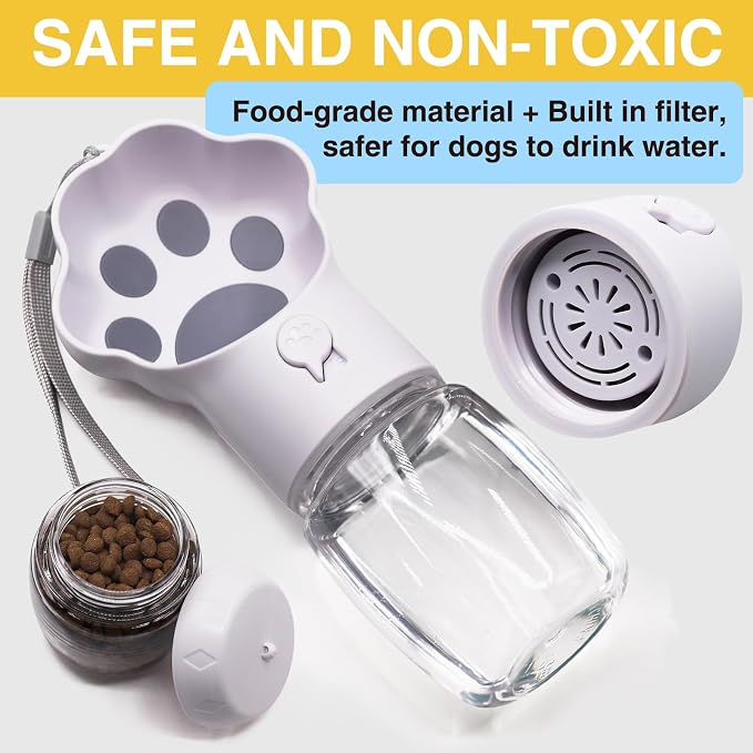 Dog Water Bottle with Food Container, Portable Pet Dispenser, Leak Proof, Hiking, Puppy Travel, Outdoor Activities(11.16 fl.oz/330ml, White) - Image 5