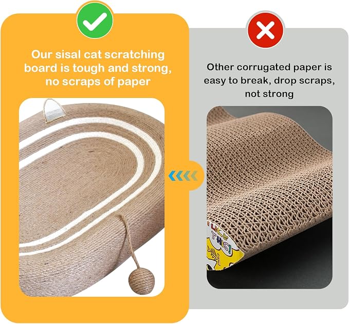 Cat Scratcher Bed 3 in 1 Sisal Cat Scratching Board for Indoor Oval Cat Scratch Pad Durable Scratching Lounge Bed Round Bowl with Toy Balls for Cats Kitten Puppy (24"x15.7"x3.5") - Image 7