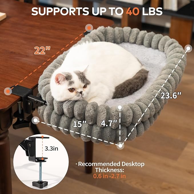 CHEERPALS Cloud Cat Bed Desk Mounted Hammock for Indoor Cats Perch Foldable | Reversible Mesh Warm Plush Mat, 90° Space Saving, Machine Washable Support Pet Bed for Kitty and Puppy(Grey, Large) - Image 6