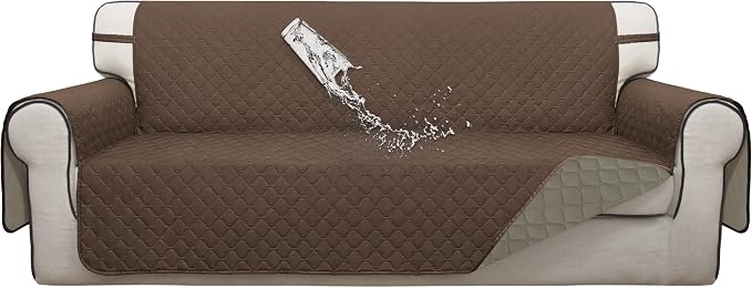 ISSUNTEX Double Protection 100% Waterproof Sofa Covers for Living Room, Reversible Couch Covers for 3 Cushion Couch Sofa, Furniture Protector Sofa Cover for Pets (X Large, Brown/Beige) by ISSUNTEX