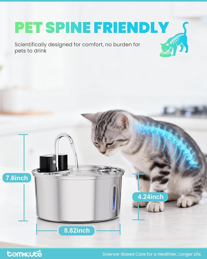 Tomxcute Cat Water Fountain Stainless Steel, 108oz Wireless Pet Fountain | 3 Smart Water Supply Modes Automatic Battery Operated Fountain with 3 Replacement Filters for Cats, Dogs, Multiple Pets - Image 6