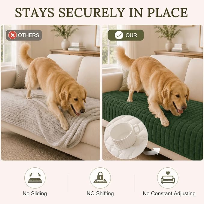 Smiry Velvet Couch Cover for Dogs, Non Slip Soft Sofa Protector for Pets | Washable Sofa Cover for Cats, Furniture Protector Against Pet Hair, Scratches, Fits Sectional Sofa(Dark Green, 36"x82.7") - Image 3
