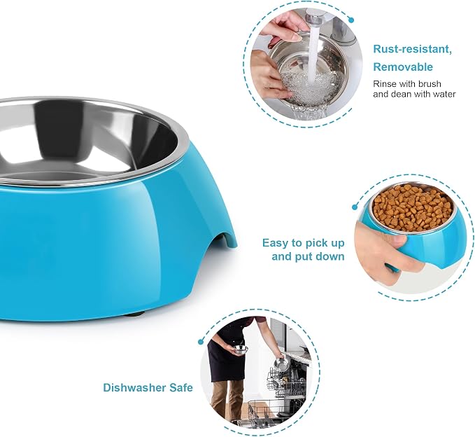 Elevated Dog Bowls Set - Non-Slip Raised Pet Feeder with Medium (2 Cups) & Large (4 Cups) Stainless Steel Bowls - Includes Durable Resin Stand for Puppies, Adult Dogs & Cats - Blue - Image 5