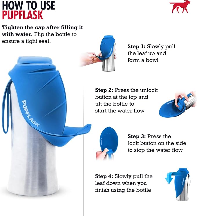 PupFlask Large Dog Water Bottle, Portable Stainless Steel Travel Bowl | 27 or 40 oz Leak-Proof Drink Dispenser with Built-In Cup and Carry Strap for Walking, Hiking and Travel; For All Dog Breeds - Image 3
