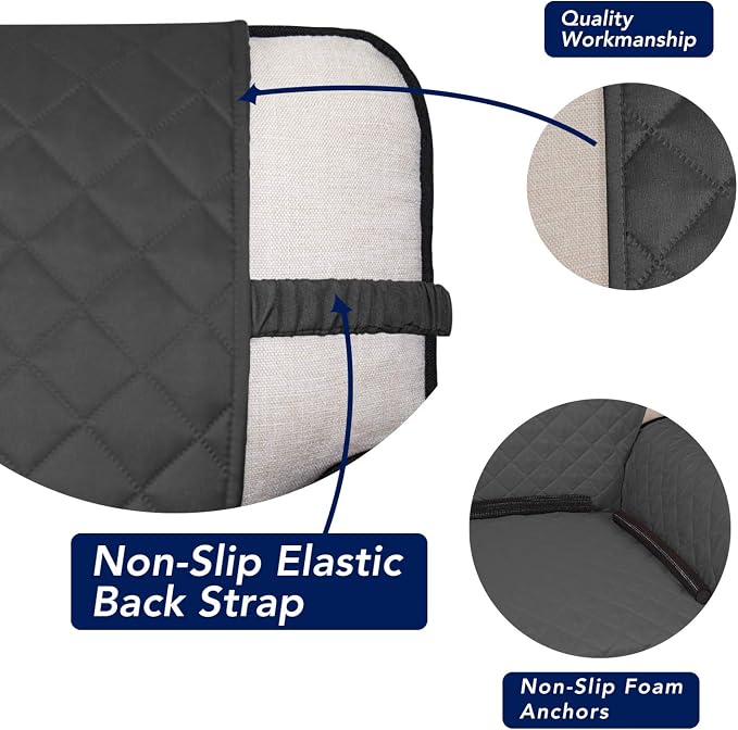 PureFit Reversible Quilted Sofa Cover, Water Resistant Slipcover Furniture Protector, Washable Couch Cover with Non Slip Foam and Elastic Straps for Kids, Pets (X Large, Dark Gray/Beige) | Dark Gray/Beige, Water Resistant Couch Protector, Washable Pet ... - Image 3