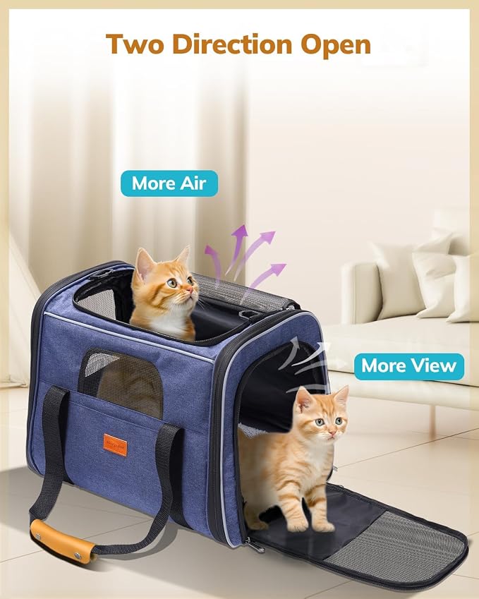 Morpilot Cat Carrier Soft for Large Medium Cats and Puppy up to 20lbs | with Dual-Sided Cushion, Secure Buckle and Foldable Bowl, Dog Carriers for Small Dogs - Pet Carrier (Dark Blue) - Image 7