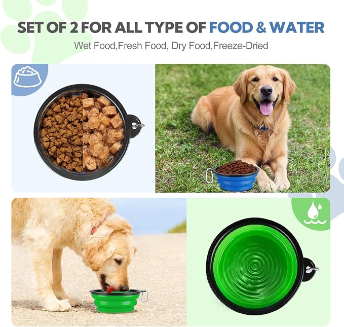 Collapsible Dog Bowl Large 34oz, Travel Dog Water Bowl Portable | 2 Pack, 2 Carabiner Clips, Silicone Travel Dog Bowl Foldable, Feeding Watering Dish Bowl, for Parking, Walking, Camping - Image 3