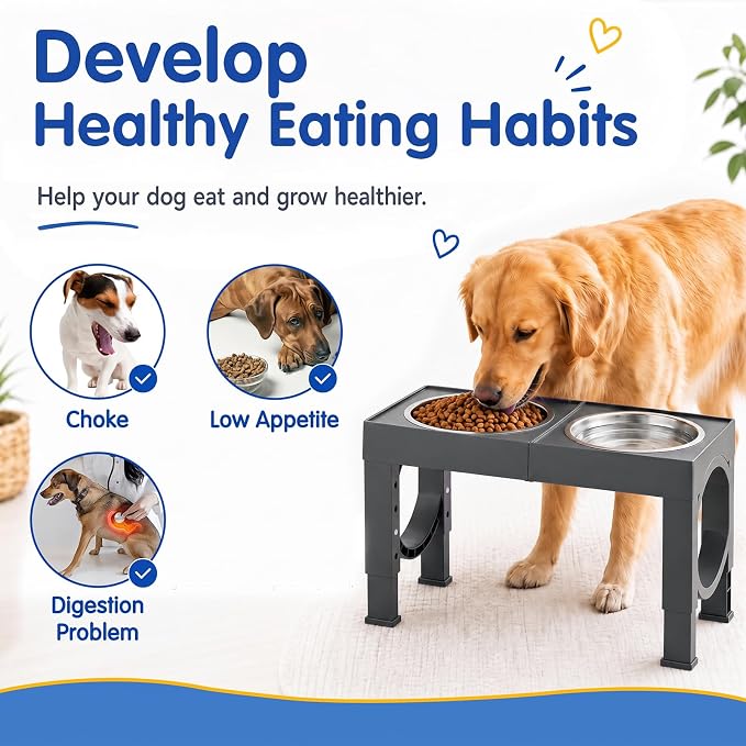 XIAZ Elevated Dog Bowls Large Breed Raised Dogs Bowl Stand Large/Medium Sized Dog Stainless Steel Food Water Bowl Stands 5 Heights Adjustable 9/11/12/14in Pet Feeder Dish Station - Image 4