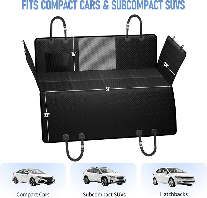 Dog Car Seat Cover for Back Seat, Hard Bottom Back Seat Extender for Dog | Supports 400lbs, Waterproof, Heavy Duty, Scratch Resistant, Dog Hammock for Car SUV and Small Truck, Black, 51 Inch - Image 3
