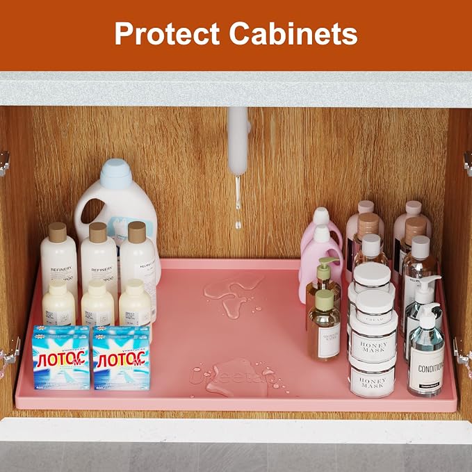 22" x 19" Extra Thick Silicone Mat Waterproof with Raised Edge, Pink | Under Sink Mat for Kitchen & Bathroom, Kitchen Cabinet Liner, Multi-Purpose for Storage & Protection - Image 5