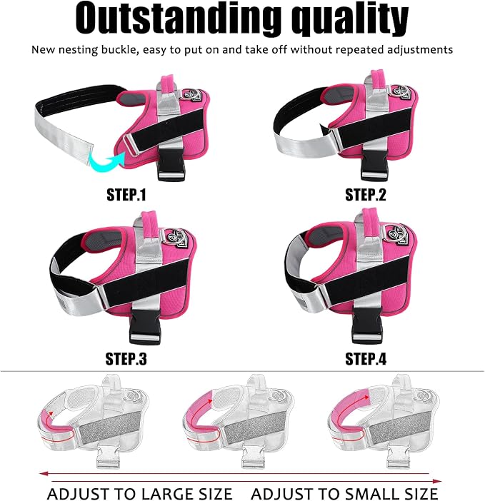 Dog Harness, No-Pull Reflective Dog Vest, Breathable Adjustable Pet Harness with Handle for Outdoor Walking - No More Pulling, Tugging or Choking (Fuchsia, Small (Pack of 1)) - Image 3