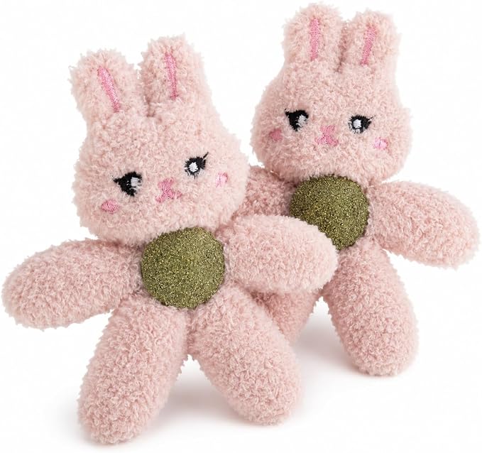 Cat Toys with Catnip Kitten Chew Bite Supplies Boredom Relief Fluffy Kitty Teeth Cleaning Chewing Cat Lovers Interactive Plush Gift (Rabbit&Rabbit) by Gavpepy