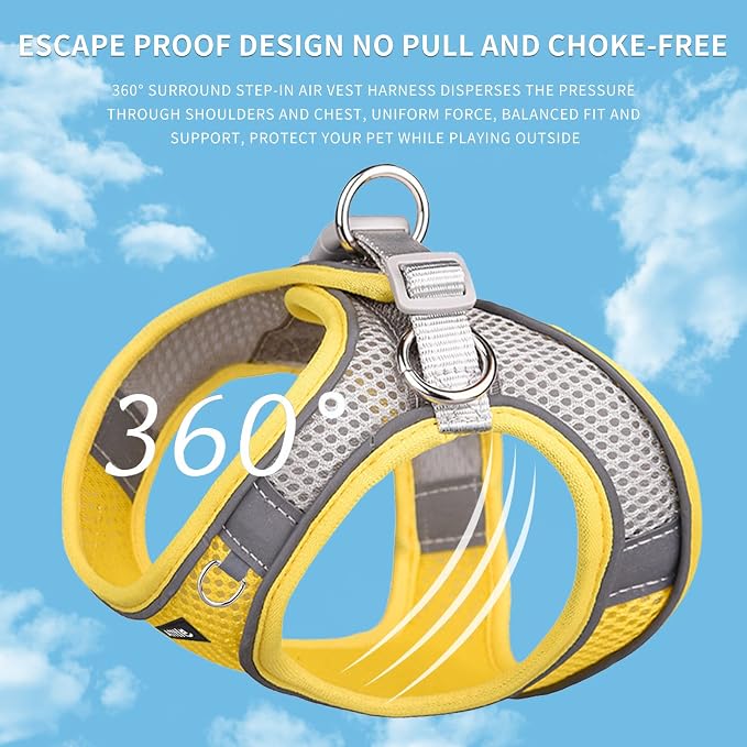 AIITLE Small Dog Harness and Leash Set, Step-in Puppy Pet Vest, Yellow XXXS | Light, Soft, Breathable Air Mesh, Escape-Proof, Easy on and Remove with Hook & Loop, Secure Reflective for Walking - Image 3