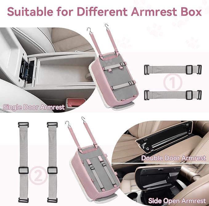 PETSFIT Cat Car Seat, Portable Console Dog Car Seat with Safe Protective Hooks, Luxury Pet Car Seat Includes Safety Leash and Storage Pocket for Pets Up to 9 lbs (Pink) - Image 5