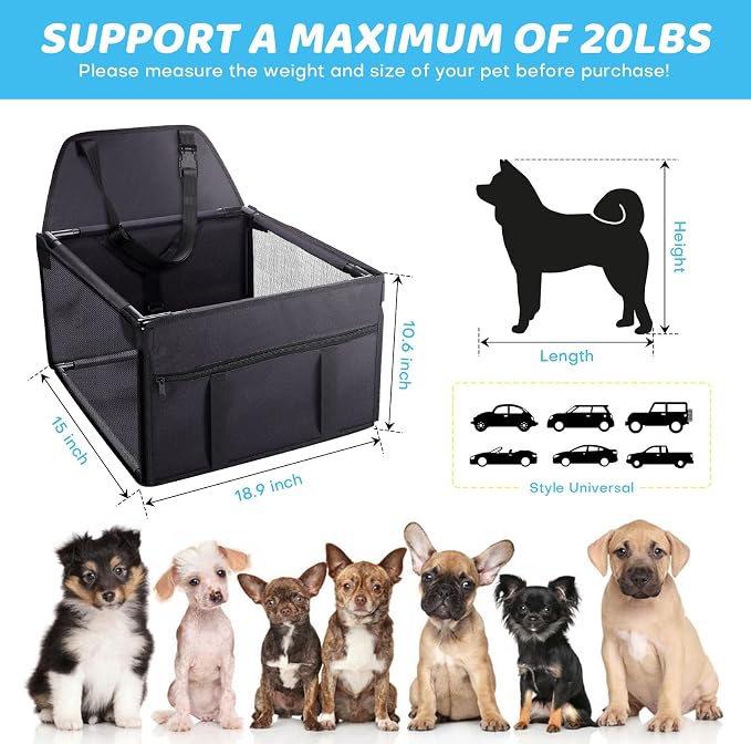 GENORTH Dog Car Seats for Small and Medium Dogs,Portable Puppy/Pet Car Booster Seat with Clip-On Leash and Mesh Window for Pet Up to 20 lbs - Image 7