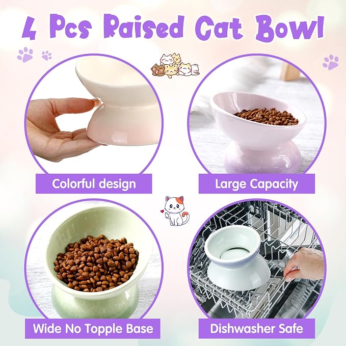 Hushee 4 Pcs Ceramic Raised Cat Food Bowls Elevated Tilted Dish Anti Vomiting Food or Water Bowls Pet Supplies - Image 4