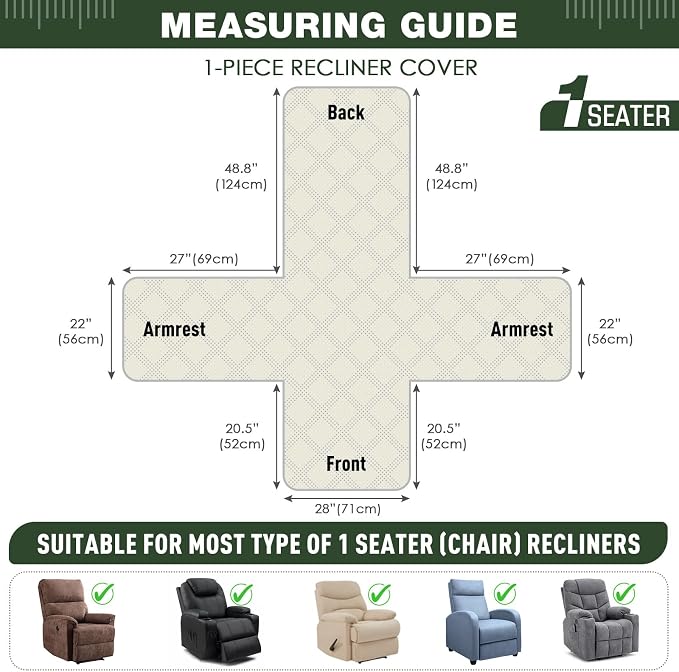 TAOCOCO Waterproof Recliner Chair Cover, Non Slip Oversized Recliner Covers for Recliner Chair with Pocket, Reclining Chair Cover Furniture Protector for Kids, Pets(Oversized Recliner, Vine Green) - Image 3