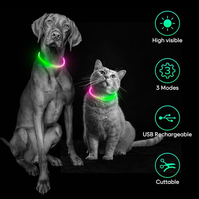 Light up Dog Collar, LED Dog Collar USB Rechargeable, YFbrite Waterproof Dog Collar Light for Small, Medium, Large Dogs & Cats (Pink+Green) - Image 3