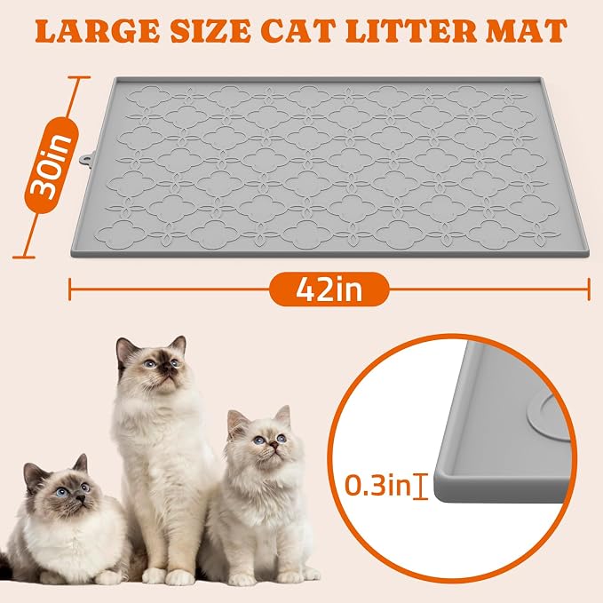 Pawtners Cat Litter Mat Extra Large 42" X 30", Easy to Clean, 2 Pack | Non-Slip Kitty Litter Mat for Floor, Waterproof & Urine-Proof Cat Litter Mat Litter Trapping Mat, Soft on Kitty Paws - Image 4