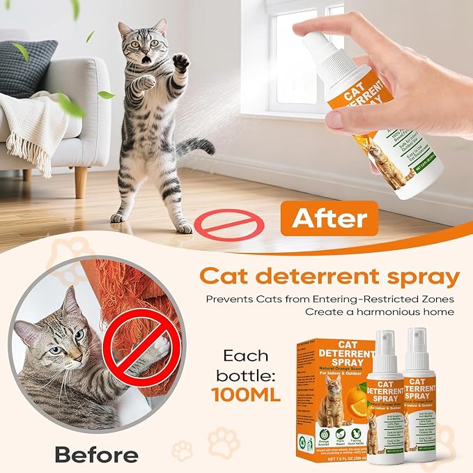 Cat Deterrent Spray 2 Pack, Natural Non-Toxic Plant Based Anti-Scratch & Anti-Marking Spray for Cats & Kittens, Orange Scent Pet Training Aid, Safe for Pets, Indoor Outdoor Furniture, Protector 7.0 Oz - Image 5
