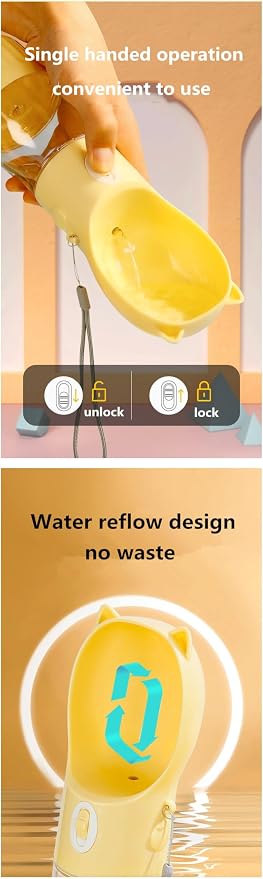 Dog Travel Water Bottle with Food Container – 2-in-1 Portable Pet Water Dispenser, Leak-Proof Dog Water Bottle with Bowl & Lanyard, 250ml/180g Capacity, Yellow - Image 3