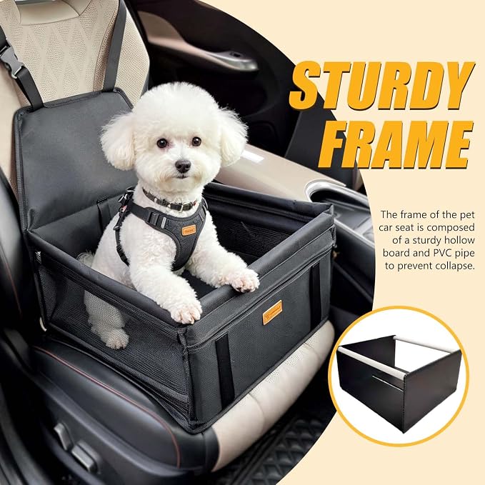 Pet Dog Booster Seat, Upgrading the Framed wall to Prevent Collapse，Breathable and Foldable Pet Car Basket，Removable andWashable pet car seat (Black) - Image 2