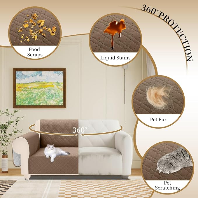 Velvet 100% Waterproof Loveseat Covers Washable Love Seat Couch Covers for 2 Cushion Couch Sofa Pet Friendly Sofa Slipcovers Dogs Furniture Protector with Pockets (Medium-XL, Camel) - Image 5