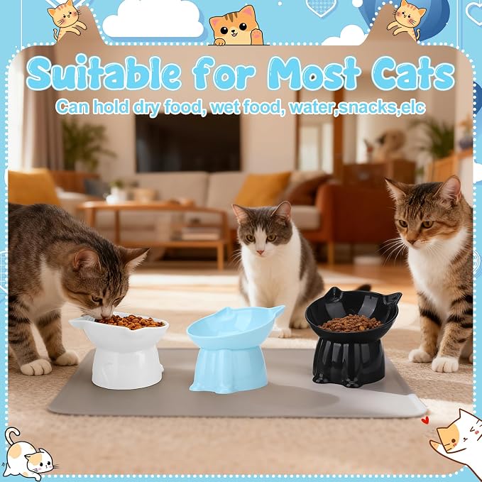 3 Pcs Elevated Cat Bowls 15°Raised Cat Food Bowl with Silicone Mat Blue | Whisker Friendly Anti Vomiting Cats Dishes Pet Food and Water Bowls for Indoor Cats Kittens - Image 8