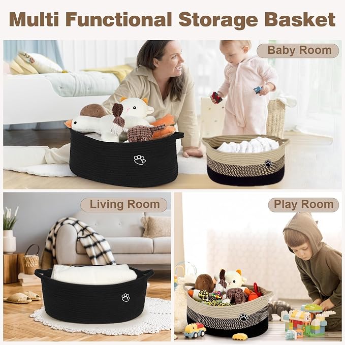 Optish 40L Extra Larg Dog Toy Basket, Woven Storage Baskets with Handles | 20" x 14" x 9" XL Toy Storage Box and Bin with Handles for Living Room, Bedroom Organization, Foldable, Durable, Home Decor - Image 8