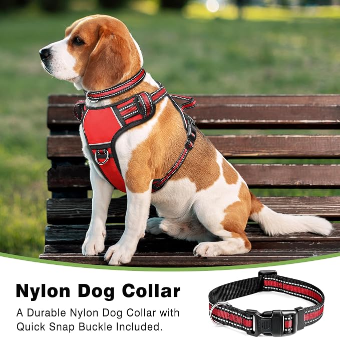 Dog Harness No Pull, Pet Harnesses with Dog Collar, Adjustable Reflective Oxford Outdoor Vest, Front/Back Leash Clips for Small, Medium, Large, Extra Large Dogs, Easy Control Handle for Walking - Image 2
