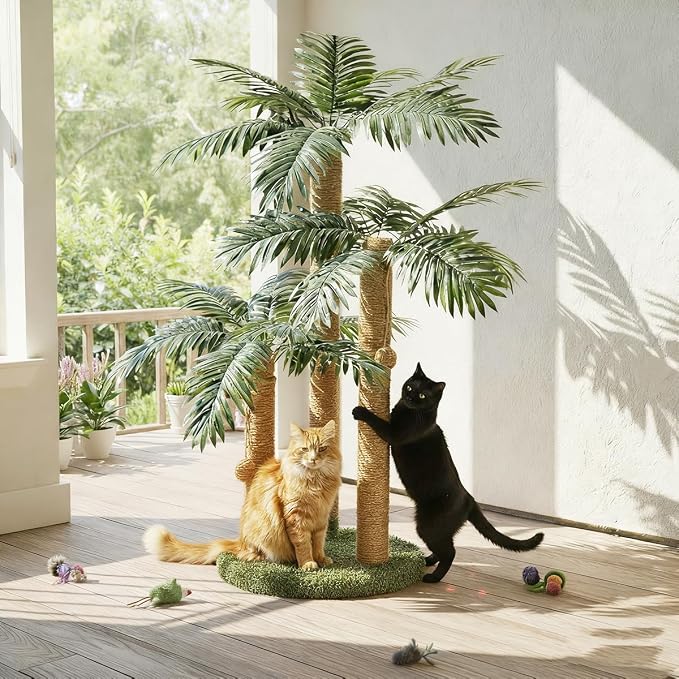 LEMONDA 31.5Inch Cat Scratching Post | Cat Scratcher Tree, Cat Scratching Posts,3 Scratching Poles,2 Interactive Dangling Balls, For Indoor Kitten & Adult Cats - Image 6