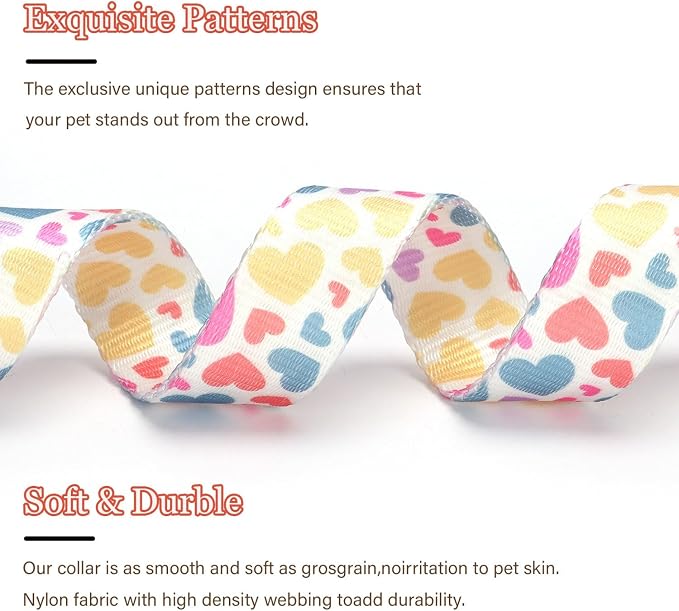 White Heart with Pendant Cute Dog Collar for Small Medium Large Dogs, XL | Ligth Adjustable Nylon Puppy Collar for Boy and Girl Female, Distinctive Patterns, Comfortable for Walks and Outdoor Hikes - Image 3