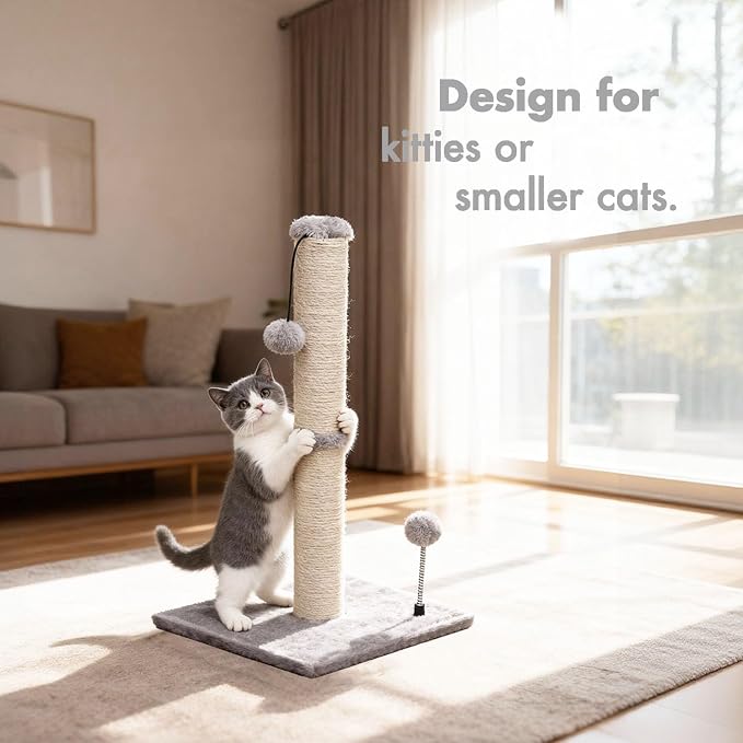 MECOOL Cat Scratching Post Premium Basics Kitten Scratcher Sisal Scratch Posts with Hanging Ball 22" for Kittens or Smaller Cats (22 inches for Kitten, Gray) - Image 3