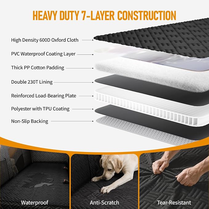 Dog Car Seat Cover for Back Seat, Hard Bottom Back Seat Extender for Dog | Back Seat Pet Cover for Dogs - Supports 400lbs, Waterproof Heavy Duty Scratch Resistant, Dog Hammock for Full-Size Trucks/SUV - Image 4