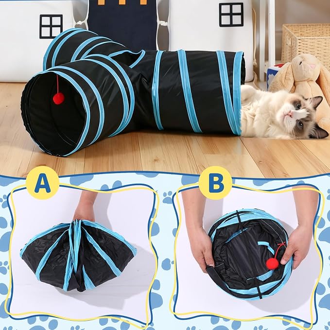 Pet Cat Tunnel, Y-3 Way Tunnels for Indoor Cats, Collapsible Pet Tunnel for Kitten, Puppy, Rabbit, 25cm-Wide Tunnels, Durable & Breathable, with Peek Hole Toy Ball - Image 4