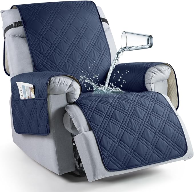 TAOCOCO 100% Waterproof Recliner Chair Covers, Non Slip Recliner Covers for Recliner Chair with Pocket, Washable Reclining Chair Cover Furniture Protector for Kids,Dogs(25'', Navy Blue) by TAOCOCO