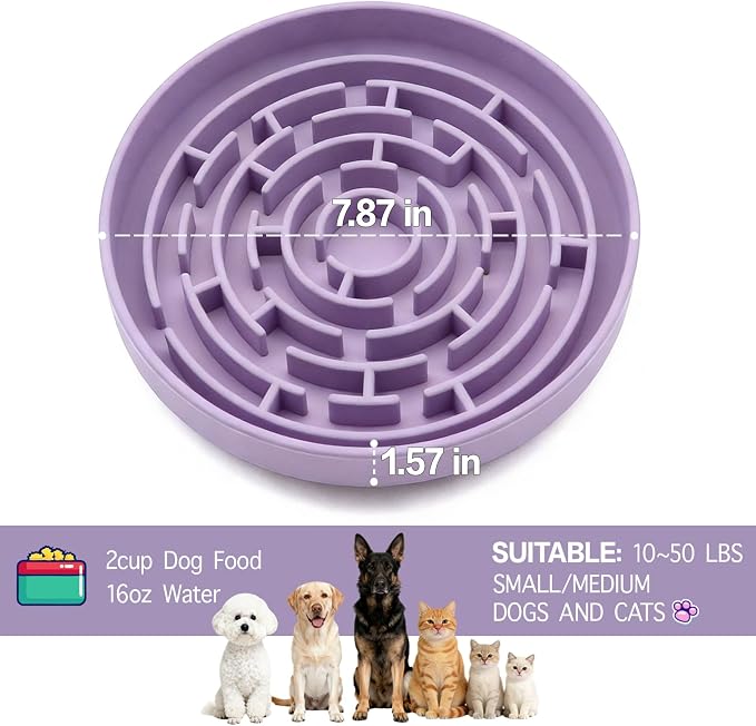 Silicone Slow Feeder Bowl with 37 Non-Slip Suction Cups — Anti-Choking Maze Design, Slows Eating 10x, Anxiety Relief, BPA-Free, for Small & Medium Dogs and Cats (Purple) - Image 3