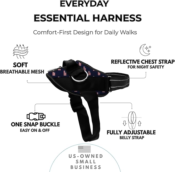 ShawnCo Essential Dog Harness, No-Pull Pet Vest (USA Flag,XL) | 3 Leash Clips, Easy On, No-Choke, Reflective, Adjustable Fit, Padded Comfort, Control Handle, For Small, Medium & Large Dogs - Image 2