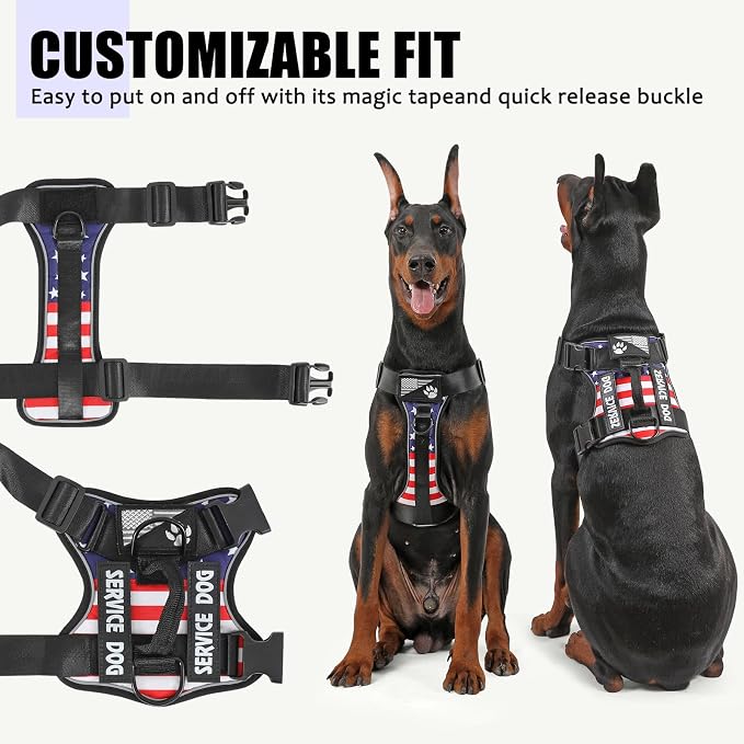 Service Dog Harness, Reflective Dog Vest Harness with 5 PCS Patches, Adjustable Soft Oxford Pet Harness, Inner Layer Mesh, Easy to Control for Small Medium Large Dogs - Image 3