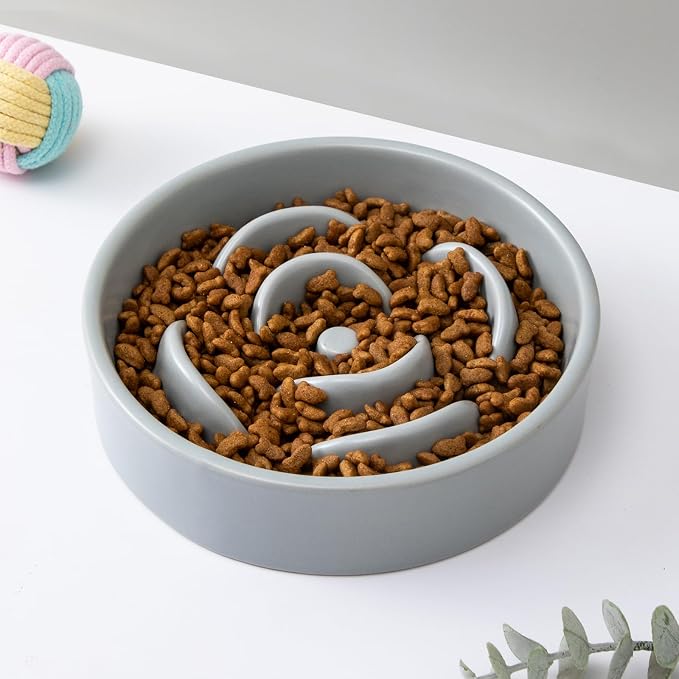 6'' Ceramic Slow Feeder Dog Bowls - Petal Shape Modern Dog Food Dish for Cats and Small Breed Dogs, Puzzle Maze Bowl to Slow Down Eating, Anti-Gulping, Dishwasher & Microwave Safe, Grey - Image 7