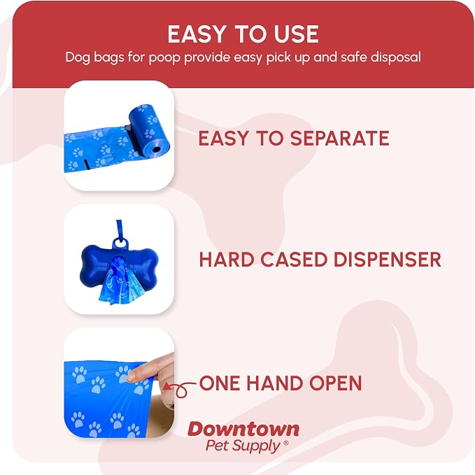 Downtown Pet Supply Poop Bags for Dogs with Dispenser, 220 Count - Leak-Proof Dog Waste Bags and Bone-Shaped Dog Poop Bags Holder for Leash - Rainbow with Paw Prints, 12.5" x 8.5" - Image 3