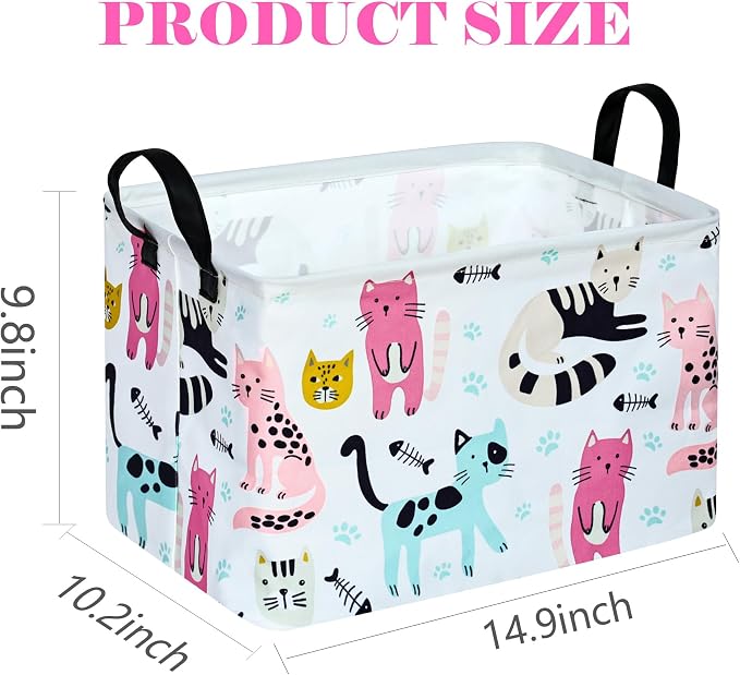 Rectangle Gift Storage Basket Home Shelf Storage Basket Organizer Box Clothes Laundry Hamper Nursery Basket Laundry Basket with Handles (Cat) - Image 2