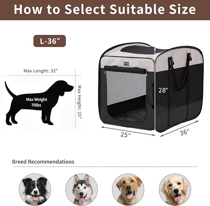 DONORO Dog Kennels and Crates for Medium Dogs, Portable Pop Up Indoor Pet Cage with Sturdy Wire Frame, Collapsible Travel Crate Soft Sided Cat Bag Escape Proof (Black, 36.0" L x 23.0" W x 28.0" H) - Image 6