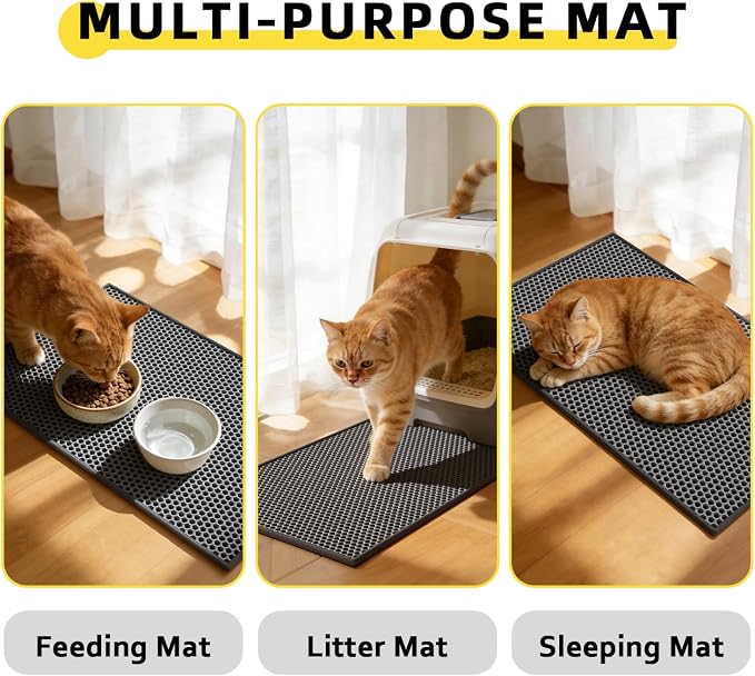 Cat Litter Mat, 15"X24", Waterproof, Easy to Clean (Black-1Pack) | Double-Layer Honeycomb for Effective Litter Trapping, Premium Durable EVA, Non-Slip, Paw-Friendly Soft Surface - Image 8